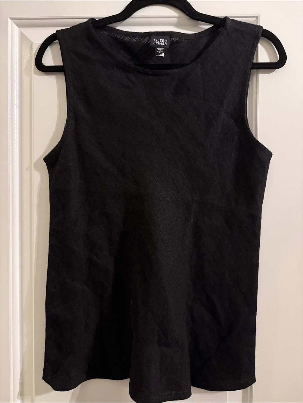 Eileen Fisher Black Linen Crewneck Sleeveless Top